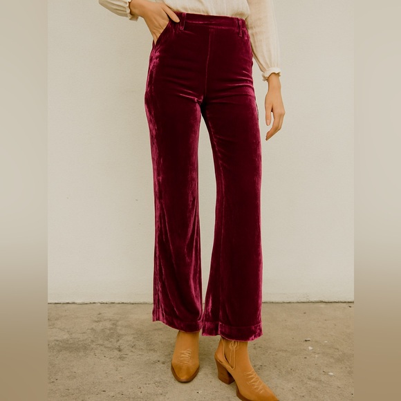 Alix Of Bohemia Pants - Alix of Bohemia Charlie Plum Velvet Wide-Leg Pants